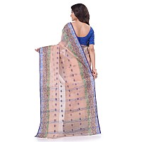 dB DESH BIDESH Women`s Traditional Bengal Tant Tri Leaf Woven Design Pure Handloom Cotton Saree Without Blouse Piece (Greyish Pink)