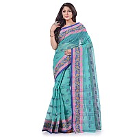 dB DESH BIDESH Women`s Traditional Pure Handloom Cotton Saree Puspanjali Woven Designer Without Blouse Piece (Firoza)