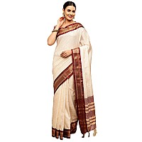 Satrani Womens Woven Silk Blend Saree 2347S252NAOff White2