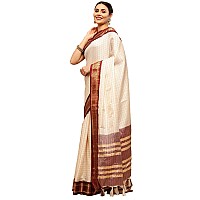 Satrani Womens Woven Silk Blend Saree 2347S252NAOff White2