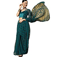 arriva fab Womens Sequined Saree With Blouse Piece (Riva1673__Turquoise)