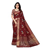 SERONA FABRICS Womens Woven Cotton Blend Saree With Blouse Piece (SERONA1710__Maroon)