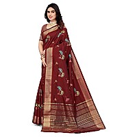 SERONA FABRICS Womens Woven Cotton Blend Saree With Blouse Piece (SERONA1710__Maroon)