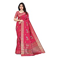 SERONA FABRICS Womens Woven Cotton Blend Saree With Blouse Piece (SERONA1712__Pink)