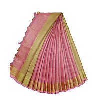 HAIDER ALI AND SONS Pure Tissue Linen Ethnic Wear Saree For Womens (With Blouse) (PEACH)