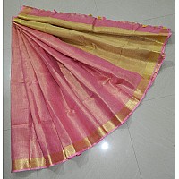 HAIDER ALI AND SONS Pure Tissue Linen Ethnic Wear Saree For Womens (With Blouse) (PEACH)