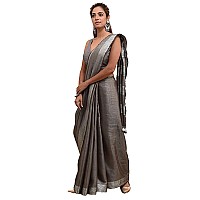 HAIDER ALI AND SONS Pure Tissue Linen Ethnic Wear Saree For Womens With Blouse01 GREY