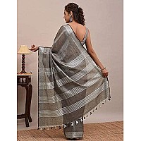 HAIDER ALI AND SONS Pure Tissue Linen Ethnic Wear Saree For Womens With Blouse01 GREY