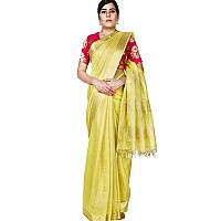 HAIDER ALI AND SONS Pure Tissue Linen Ethnic Wear Saree For Womens With Blouse01 YELLOW