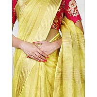 HAIDER ALI AND SONS Pure Tissue Linen Ethnic Wear Saree For Womens With Blouse01 YELLOW