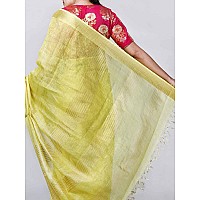 HAIDER ALI AND SONS Pure Tissue Linen Ethnic Wear Saree For Womens With Blouse01 YELLOW