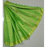 HAIDER ALI AND SONS Pure Tissue Linen Ethnic Wear Saree For Womens With Blouse01 GREEN