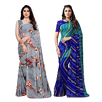 SIRIL WomenS Georgette Saree Combo Pack Of 2 With Unstitched Blouse Piece (2081S634_2351S822_Grey || Blue)