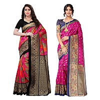 SIRIL WomenS Poly Silk Saree Combo Pack Of 2 With Unstitched Blouse Piece (800S39_2431S855_Multi || Rani Pink)