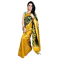 SILK LAND Womens Kanchipuram Gold Silk Saree With Unstitched Blouse Piece(Green)