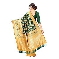 SILK LAND Womens Kanchipuram Gold Silk Saree With Unstitched Blouse Piece(Green)