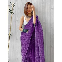 Satrani Womens Knit Pure Georgette Saree (2594S216N_Purple)