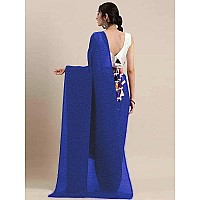 Satrani Womens Knit Pure Georgette Saree (2594S214N_Royal Blue)