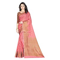 C J Enterprise Women Pure Kanjivaram Soft Cotton Silk Saree For Wedding Banarasi Design Wear Pattu Sarees Latest Party Sari With Blouse Piece Organza sadi new ladies 2024 (Pari-105 paithani) (Pink)