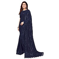 Granthva Fab Womens Sequined Embroidered Georgette Fancy Saree with Blouse Piece GF235Navy Blue