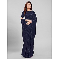 Granthva Fab Womens Sequined Embroidered Georgette Fancy Saree with Blouse Piece GF235Navy Blue