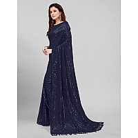 Granthva Fab Womens Sequined Embroidered Georgette Fancy Saree with Blouse Piece GF235Navy Blue