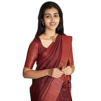 Flosive Womens Present Banarasi Soft Lichi Silk Saree Beautiful Jacquard Rich Pallu Design Work Zari Woven Kanjivaram Silk Style Saree Induja Copper With Soft Lichi Silk Blouse Piece (Maroon)