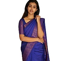 Flosive Womens Present Banarasi Soft Lichi Silk Saree Beautiful Jacquard Rich Pallu Design Work Zari Woven Kanjivaram Silk Style Saree Induja Copper With Soft Lichi Silk Blouse Piece (Blue)