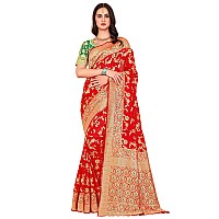 Glory Sarees Womens Banarasi Silk Saree With Blouse Piece (Kara164_Red)