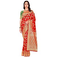 Glory Sarees Womens Banarasi Silk Saree With Blouse Piece (Kara164_Red)