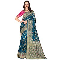 Glory Sarees Womens Blend Banarasi Silk Saree (Kara164_Firozi