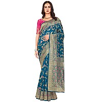 Glory Sarees Womens Blend Banarasi Silk Saree (Kara164_Firozi