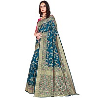 Glory Sarees Womens Blend Banarasi Silk Saree (Kara164_Firozi