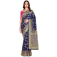 Glory Sarees Womens Banarasi Silk Saree With Blouse Piece (Kara164_Navyblue)