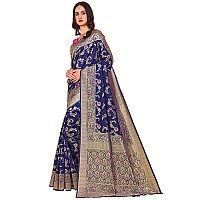 Glory Sarees Womens Banarasi Silk Saree With Blouse Piece (Kara164_Navyblue)