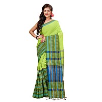 Laxmi Handloom Womens Traditional Bengal Handloom Begampuri Cotton Saree Parrot Green