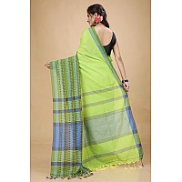 Laxmi Handloom Womens Traditional Bengal Handloom Begampuri Cotton Saree Parrot Green