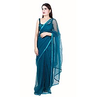 Wardrobe Luxury Womens Net Embroidered Design Saree Green