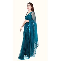 Wardrobe Luxury Womens Net Embroidered Design Saree Green