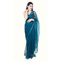 Wardrobe Luxury Womens Net Embroidered Design Saree Green