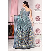 MIRCHI FASHION Womens Plain Weave Chiffon Ikat Printed Saree with Blouse Piece 36888Blue Beige Mustard