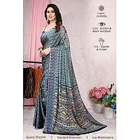 MIRCHI FASHION Womens Plain Weave Chiffon Ikat Printed Saree with Blouse Piece 36888Blue Beige Mustard