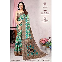 MIRCHI FASHION Womens Plain Weave Chiffon Abstract Printed Saree with Blouse Piece (36873-Green, Multi)