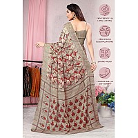 MIRCHI FASHION Womens Plain Weave Chiffon Leaf and Ikat Printed Saree with Blouse Piece 36884Red Beige