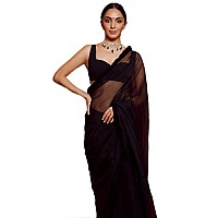 Sidhidata Womens Plain Georgette Saree With Unstitched Blouse Piece (Kiara Advani Black_Black_Free Size)