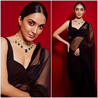 Sidhidata Womens Plain Georgette Saree With Unstitched Blouse Piece (Kiara Advani Black_Black_Free Size)