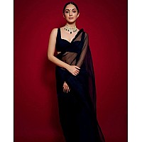 Sidhidata Womens Plain Georgette Saree With Unstitched Blouse Piece (Kiara Advani Black_Black_Free Size)