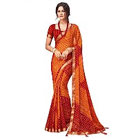 SIRIL Womens Bandhani Printed Chiffon Saree with Blouse2612S2080Orange Red