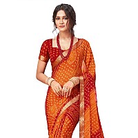 SIRIL Womens Bandhani Printed Chiffon Saree with Blouse2612S2080Orange Red