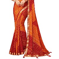 SIRIL Womens Bandhani Printed Chiffon Saree with Blouse2612S2080Orange Red